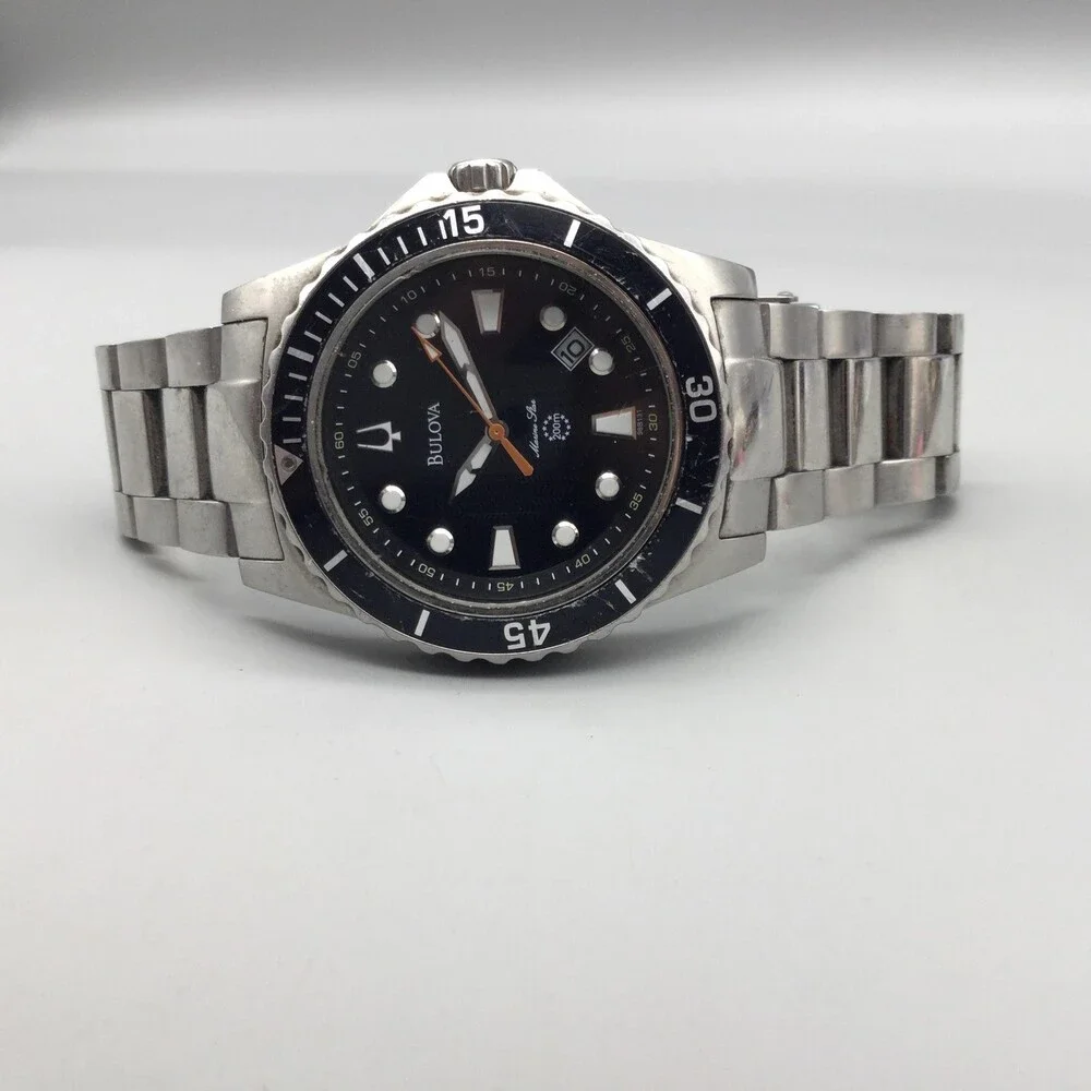 Bulova Marine Star 98B131 Mens Watch 42mm Black Dial Stainless New Battery 8.5
